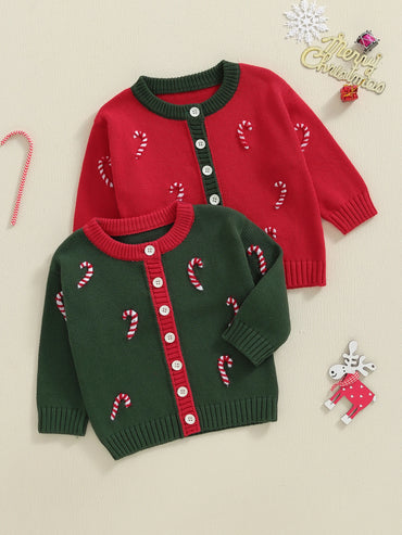 Infant Toddler Christmas Reindeer Knit Cardigan Sweater Long Sleeve Button Down Winter Clothes for Boys Girls with Festive