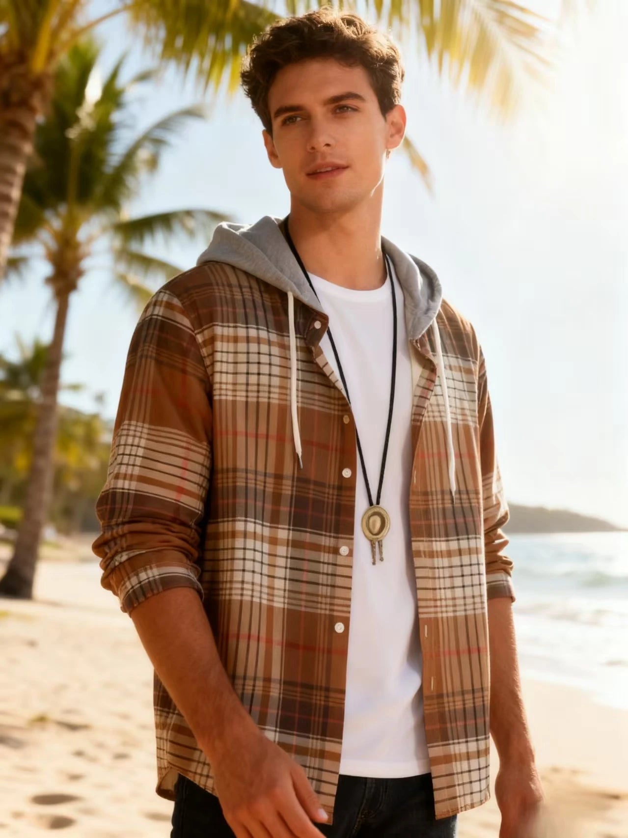 Printed men's spring and autumn long-sleeved button-down shirt