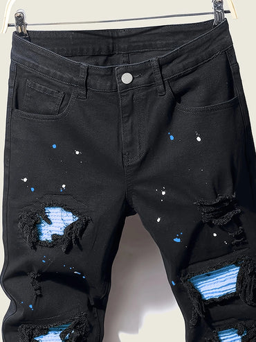 Men's Splash-Ink Patchwork Jeans