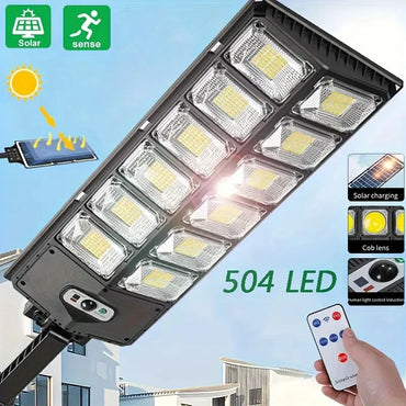 504LED uitra-Bright Solar Street lght Wide Angle Motion Sensor, RemoteControl,Energy-Efflcient, Waterproof 4300mah
