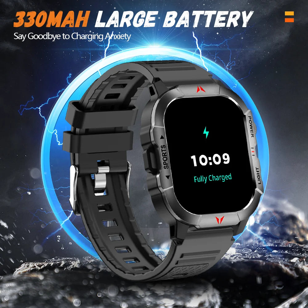 LAXASFIT 2025 New Men Smart Watch LED Flashlight BT Call 100+ Sports Modes Health Monitoring IP68 Waterproof Outdoor Smart Watch