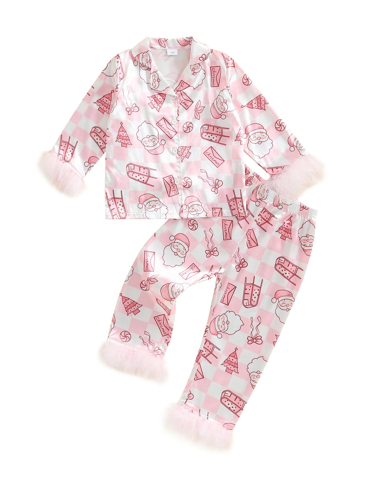 Children s Girls Holiday Pajama Set Festive Reindeer Print Long Sleeve Shirt with Cozy Elastic Waist Pants for Sleepwear