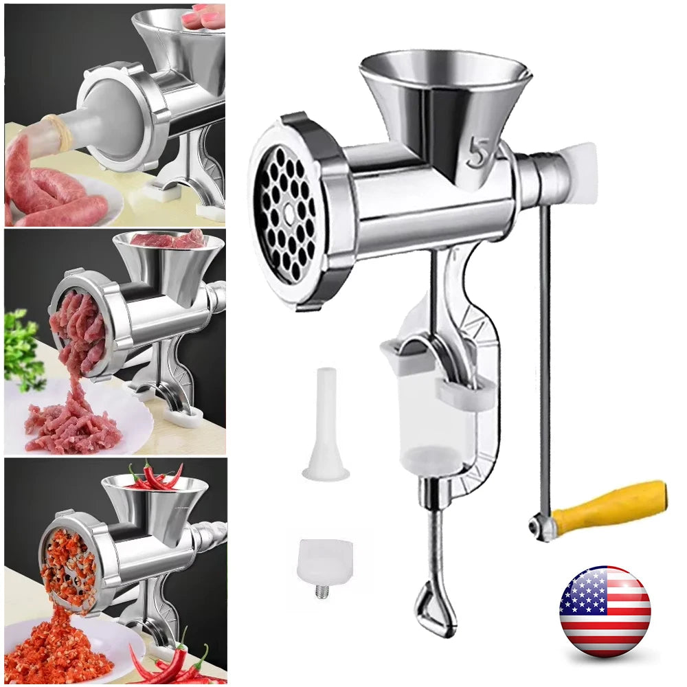 Manual Meat Grinder Silver Aluminum Alloy Powerful Meat Grinder Home Sausage Kitchen Appliances Chop Pepper Supplies Meat Mincer