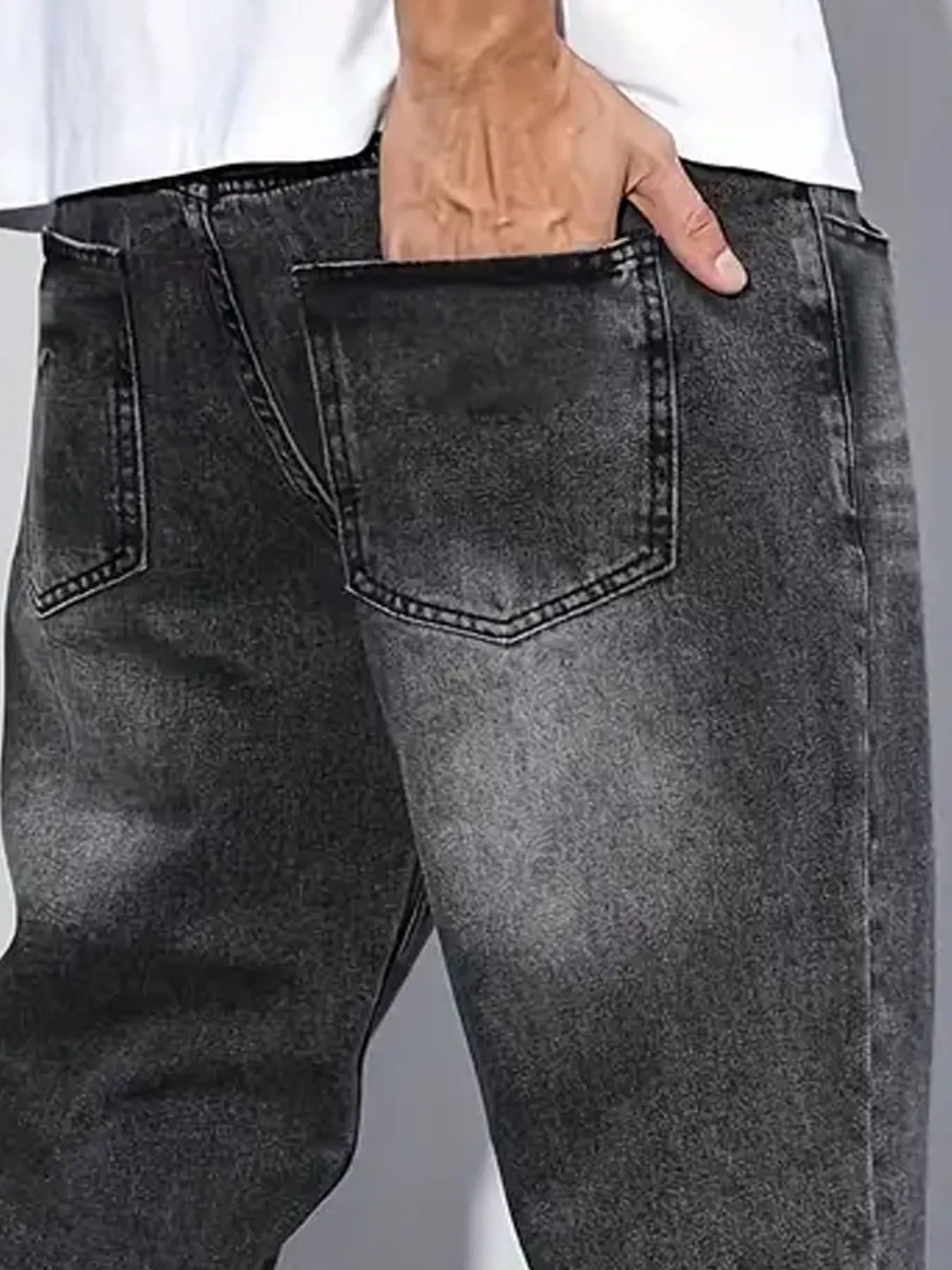 Men's Classic Straight Leg Jeans - 65% Cotton 35% Polyester Blend, 380gsm Heavyweight, Machine Washable, Regular Fit, All-Season