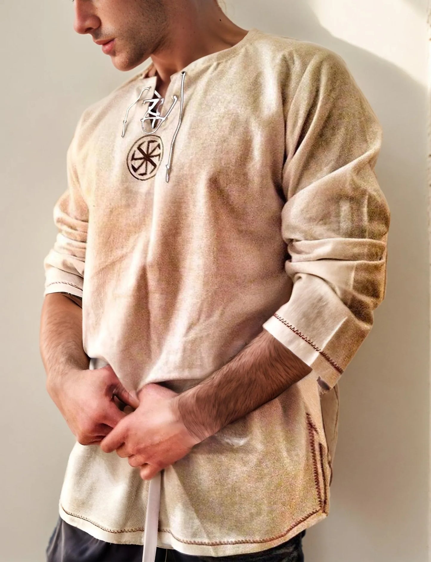 Men's Renaissance Viking Logo Vintage Ethnic Phoenix Long Sleeve Shirt Casual Long Sleeve Henley Beach Shirt