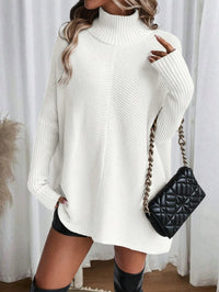 Autumn and Winter New Fashion Woman Sweater Irregular Hem Turtleneck Pullover Long Sleeve Knit Top