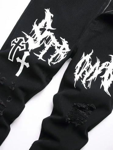 Men's street paint printed jeans and jeans