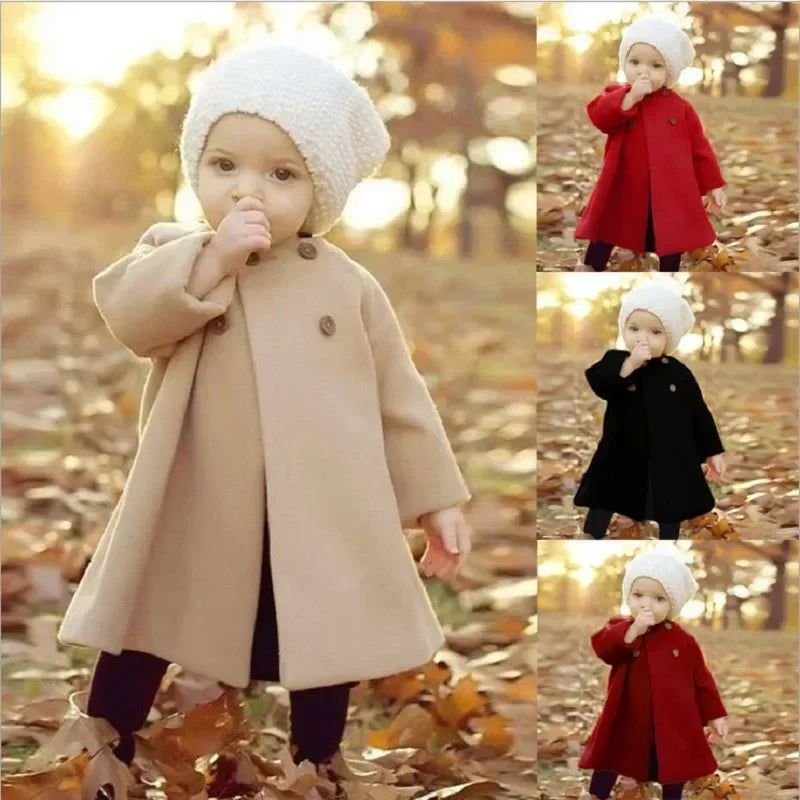 Autumn Winter New Fashion Solid Color Baby Girls' Coat 0-3Y, Korean Style Long Sleeve Warm Children's Outerwear