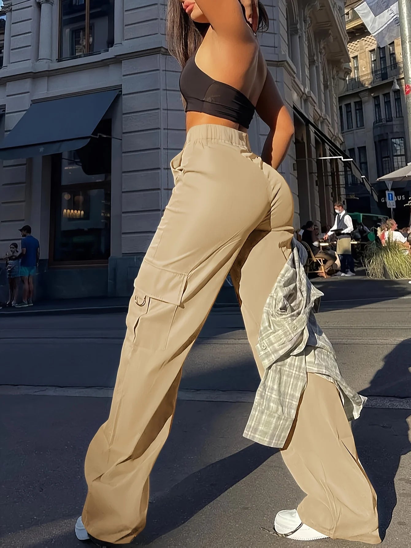 Women's Cargo Pants Flap Pockets Wide-leg Overalls Suitable For Daily Casual Street Wear In All Season