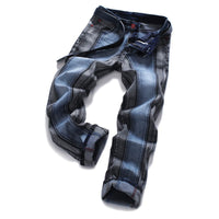 Men's mid-rise fashion patchwork, fashion, travel, party, comfortable version of elastic, men's jeans