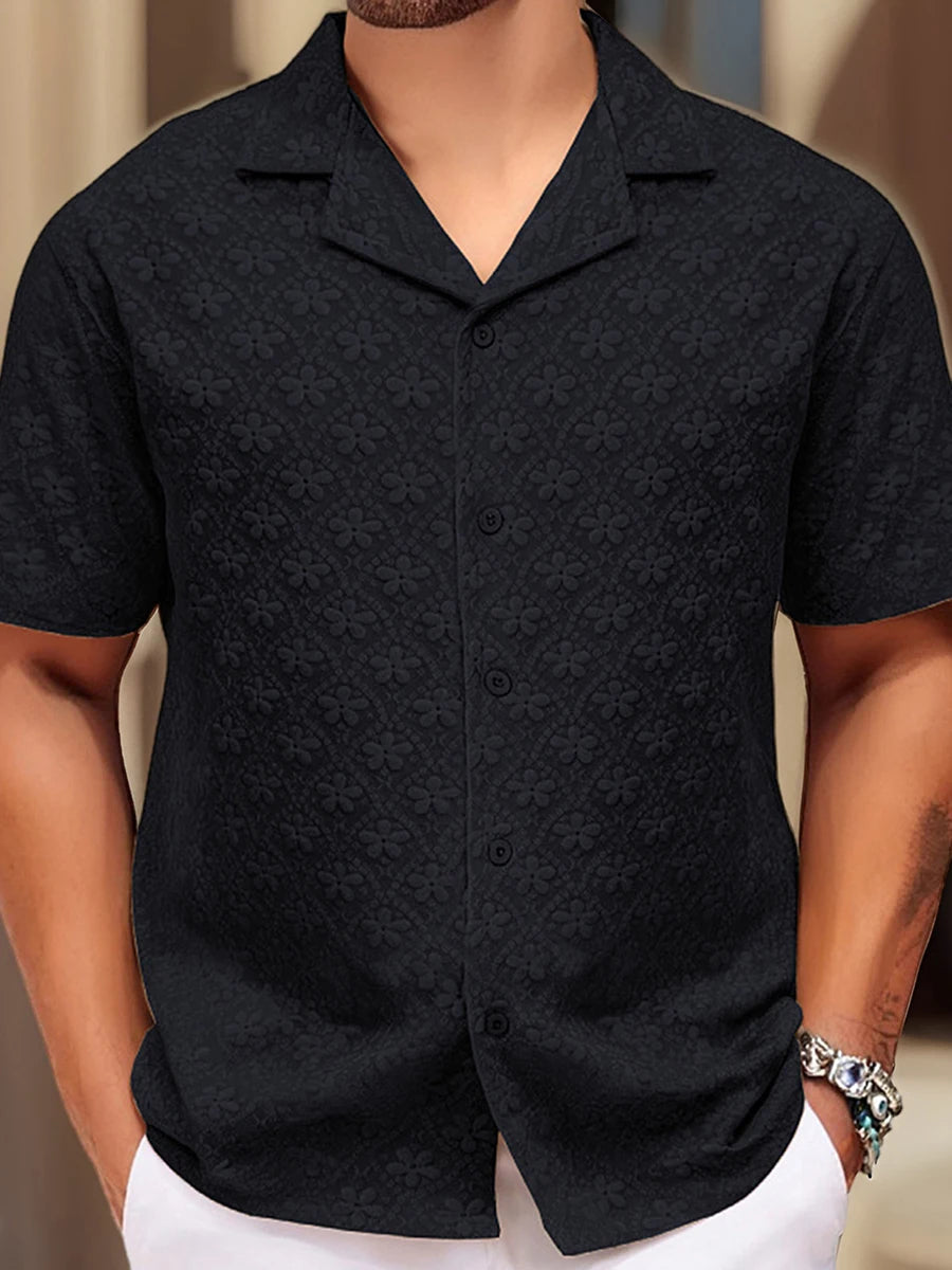 Men s Floral Print Short Sleeve Shirt with Turn-down Collar and Button Closure Perfect for Casual Summer Outfits