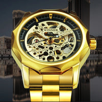 WINNER Luxury Retro Skeleton Automatic Mechanical Watch for Men Luminous Hands Stainless Steel Strap Business Mens Watches Gifts