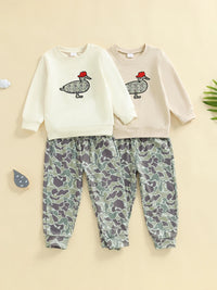 Toddler Boy 2-Piece Winter Outfit Hooded Bear Embroidery Jacket Fleece Lined Pants Set Cozy Clothes for Cold Weather