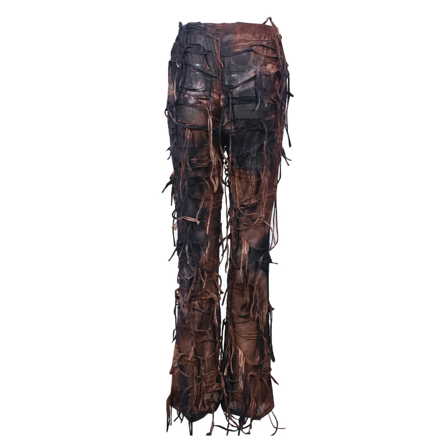 Women s Vintage High Waisted Flare Jeans Pants Retro Tie-Dye Print Bell Bottom Trousers with Fringe Detail for Boho Chic Street