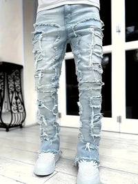Y2k hip-hop style fringed jeans, men's casual street style stretch jeans
