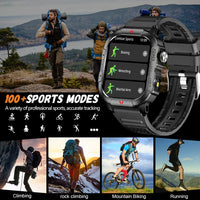 LAXASFIT 2025 New Men Smart Watch LED Flashlight BT Call 100+ Sports Modes Health Monitoring IP68 Waterproof Outdoor Smart Watch