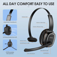 Siindoo JH-101 Wireless Call Center Headset with Mic Noise Canceling Headphones with 50H Talking Time For Office Work, Video