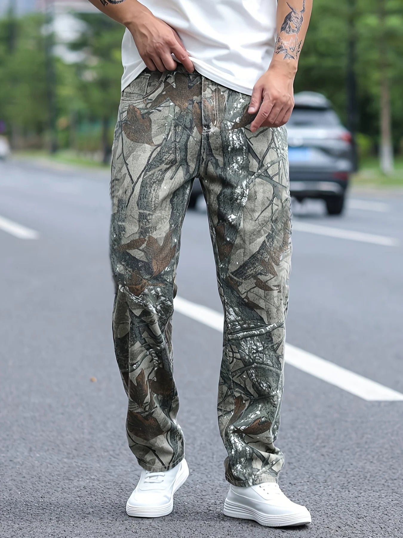 Men's Overalls American tree branch men's pants camouflage work pants denim pants