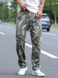 Men's Overalls American tree branch men's pants camouflage work pants denim pants