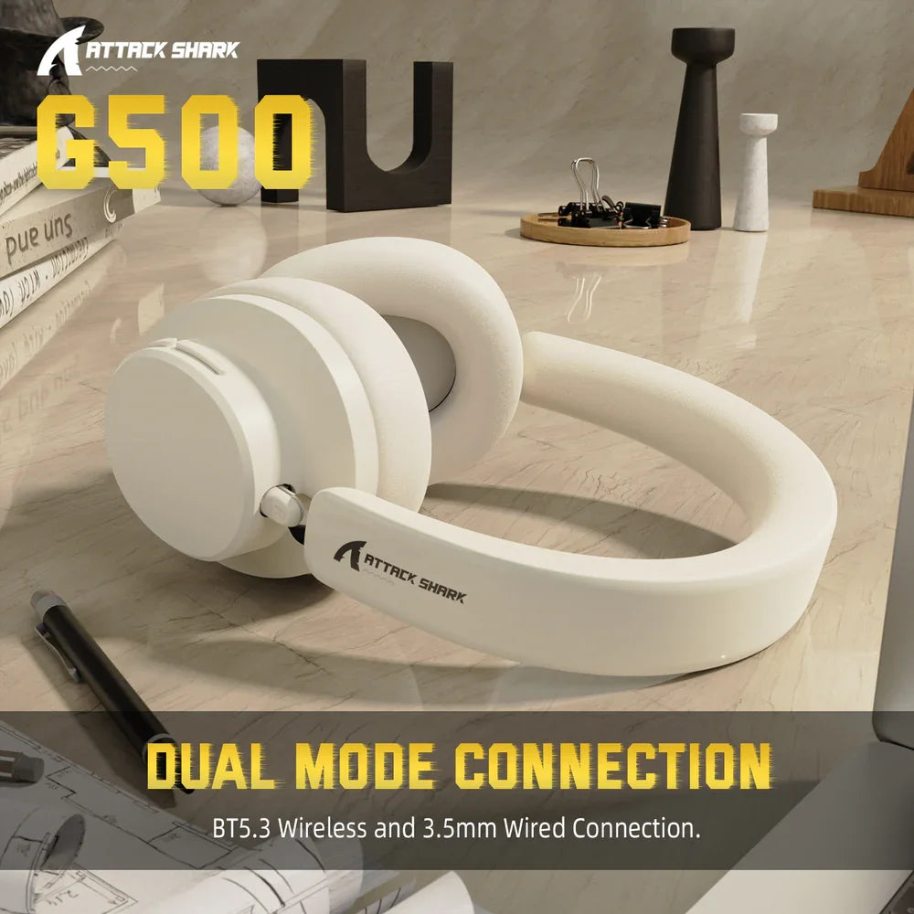 ATTACK SHARK G500 Bluetooth Active Noise Cancelling Over-ear Headsets, Bluetooth 5.3/3.5mm Stereo Wired Lightweight Headsets,