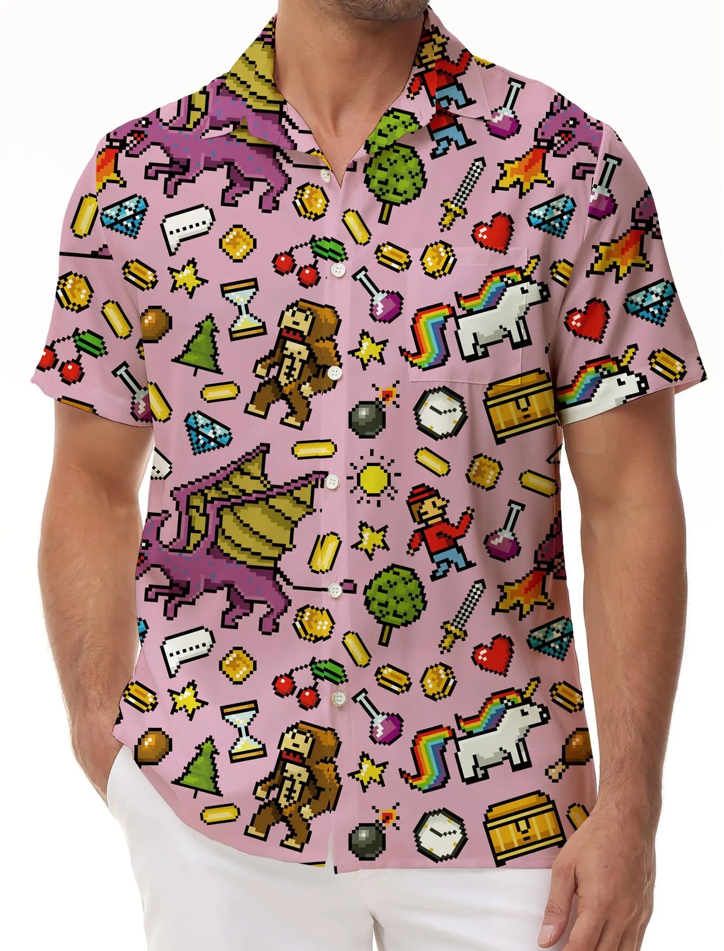 KYKU 80s Costume 90s Clothes Hawaiian Shirt for Men Button Down Shirts Short Sleeve Retro Disco Outfits