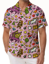 KYKU 80s Costume 90s Clothes Hawaiian Shirt for Men Button Down Shirts Short Sleeve Retro Disco Outfits