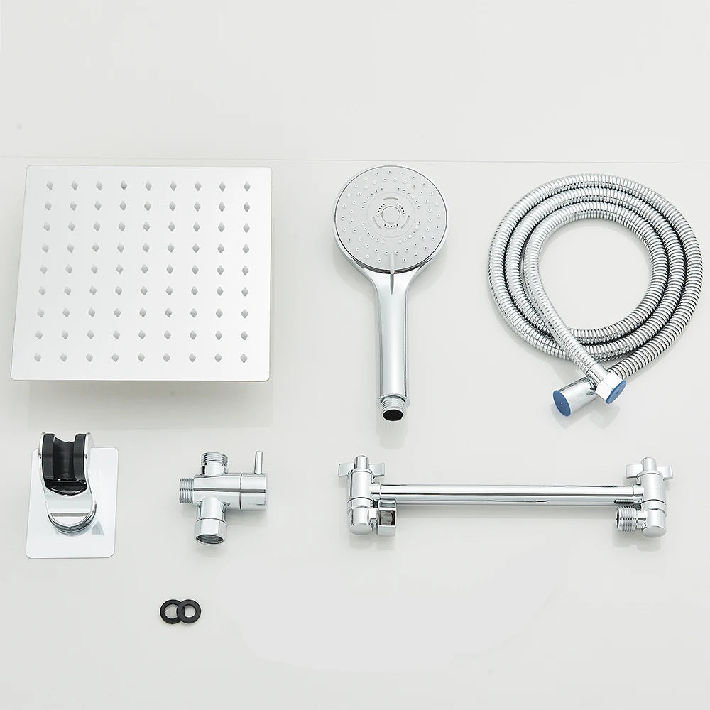 Shower Head Combo 8-12Inch High Pressure Rain Shower Head with Adjustable Extension Arm With 3-way Handheld Shower Spray