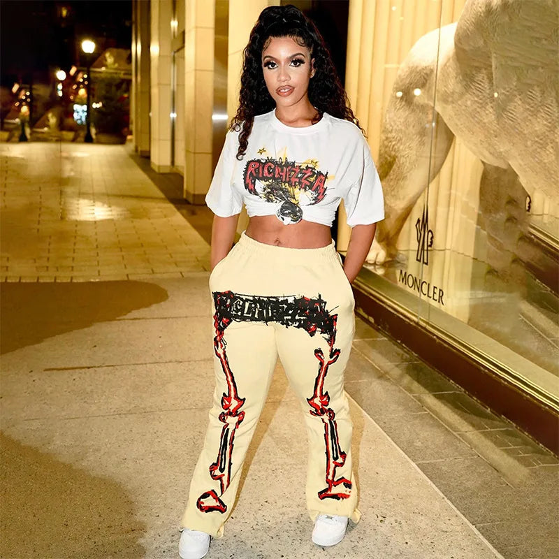 2025 Fall Winter Printed Wide Leg Pants - Fashion Placement Design Pocket Trousers Club outfits for women 2025