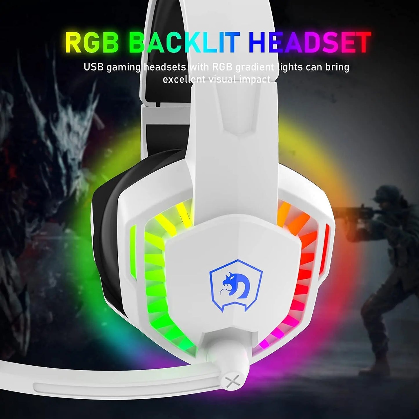 Wired Gaming Headset RGB Backlight Retractable Noise Isolating Microphone Stereo Sound Deep Bass Memory Foam Earmuff Headphone