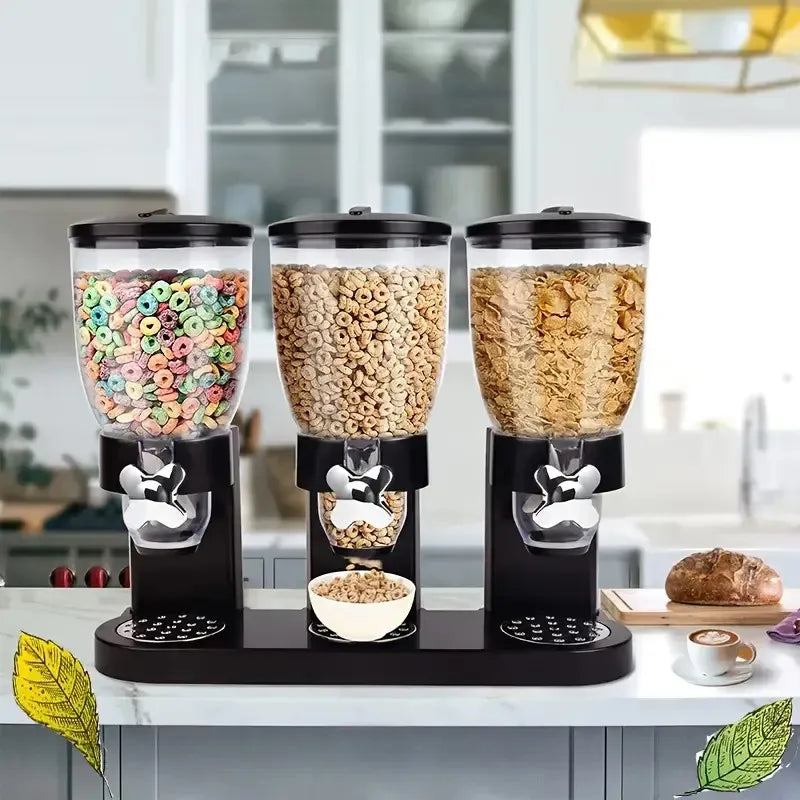 3 Canister Cereal Dispenser, Kitchen Pantry Storage Organizer for Cereal, Rice, snacks, Countertop Space Saving Containers