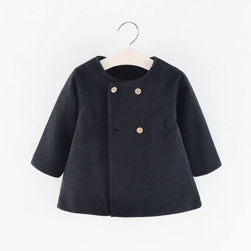 Autumn Winter New Fashion Solid Color Baby Girls' Coat 0-3Y, Korean Style Long Sleeve Warm Children's Outerwear
