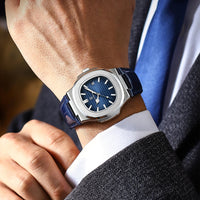 POEDAGAR Luxury Square Watch For Men Date Waterproof Luminous Quartz Business Man Wristwatch Leather Fashion Brand Men's Watches