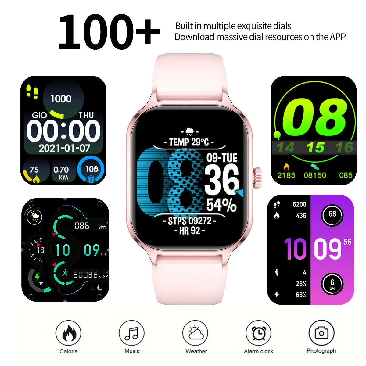 Smart watch with multiple sports modes, can make and receive calls, message reminders, health monitoring, compatible with Androi