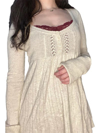 Elegant Women s Fall Knitwear Stylish Long Sleeve Tunic Sweater with Button Detail and Square Neckline