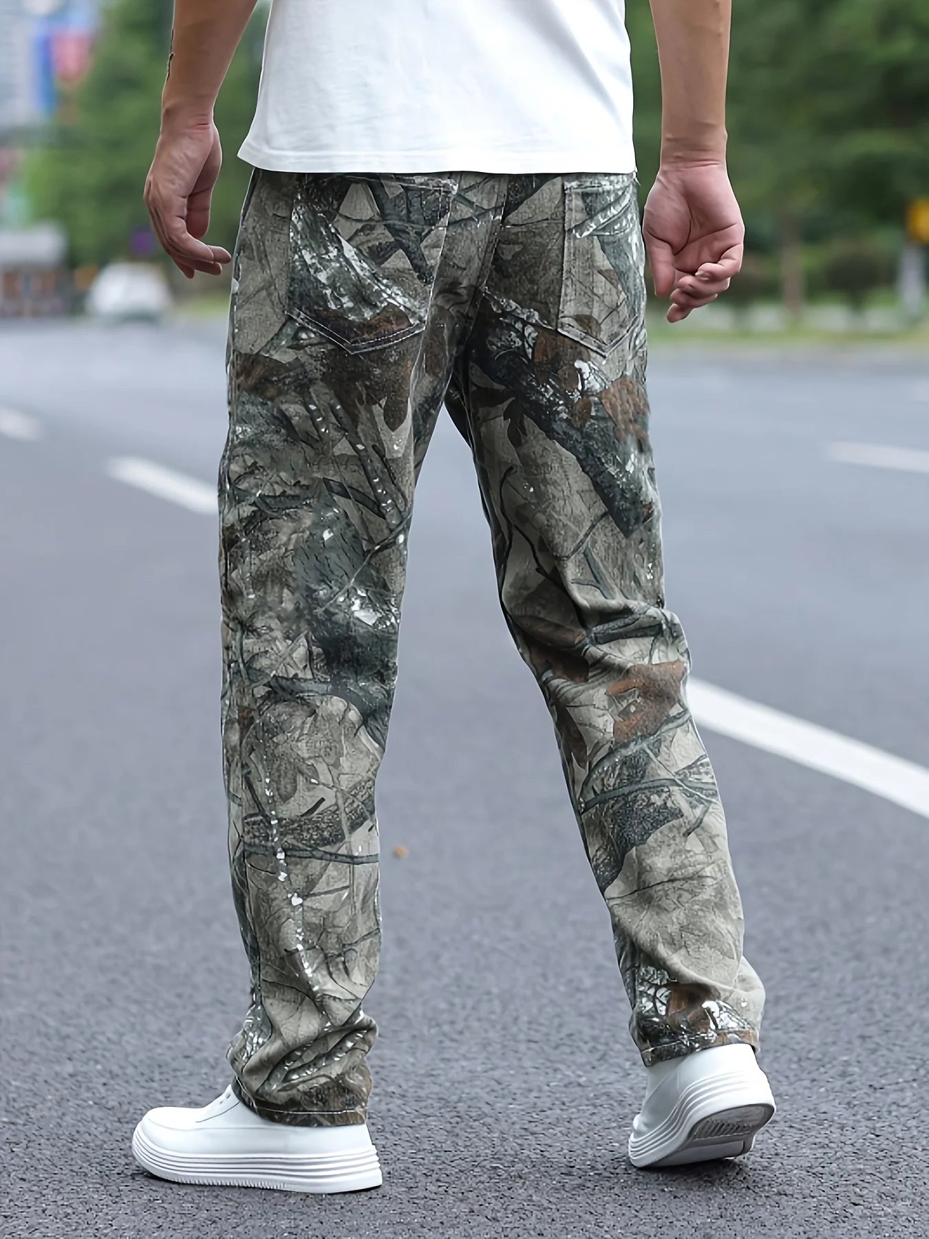 Men's Overalls American tree branch men's pants camouflage work pants denim pants