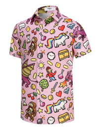 KYKU 80s Costume 90s Clothes Hawaiian Shirt for Men Button Down Shirts Short Sleeve Retro Disco Outfits