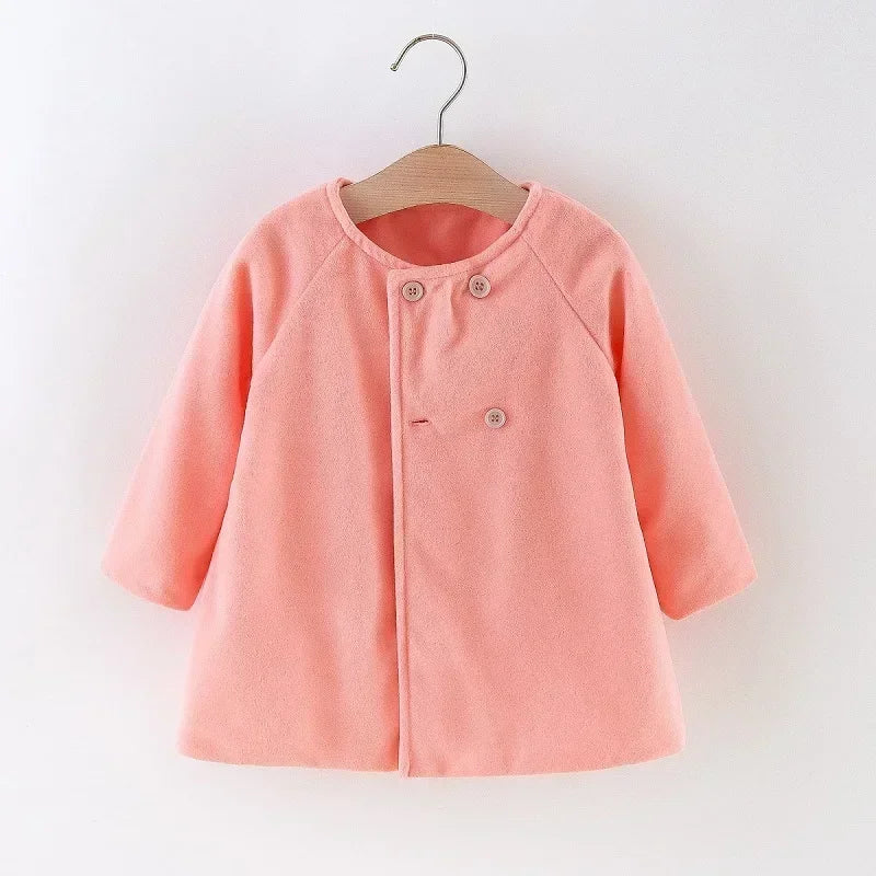 Autumn Winter New Fashion Solid Color Baby Girls' Coat 0-3Y, Korean Style Long Sleeve Warm Children's Outerwear