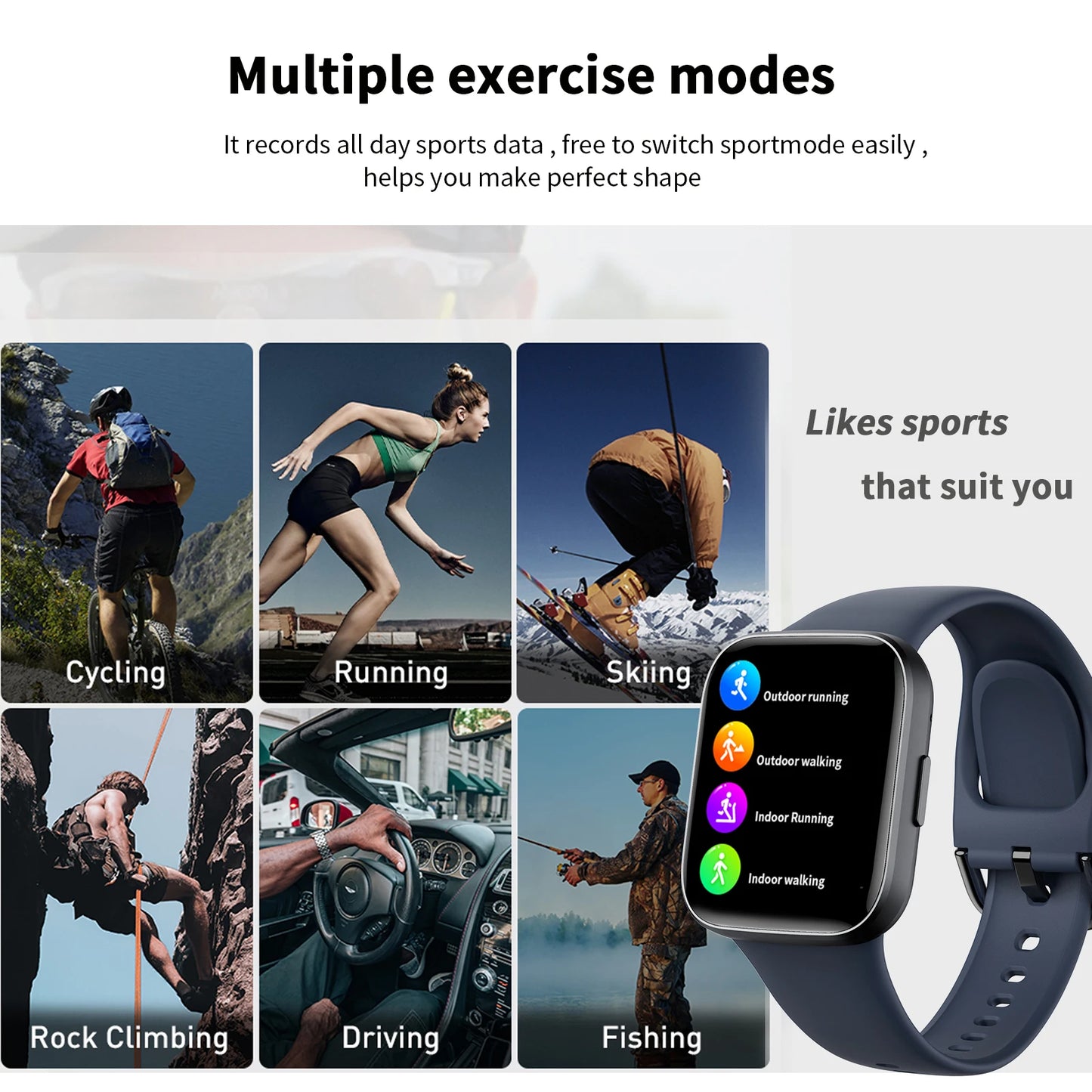 Smart watch, wireless calling /dial,for iPhone/Andriod, multi -Sport mode, calling reminder and rejection, SMS reminder