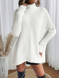 Autumn and Winter New Fashion Woman Sweater Irregular Hem Turtleneck Pullover Long Sleeve Knit Top