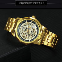 WINNER Luxury Retro Skeleton Automatic Mechanical Watch for Men Luminous Hands Stainless Steel Strap Business Mens Watches Gifts