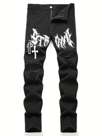 Men's street paint printed jeans and jeans