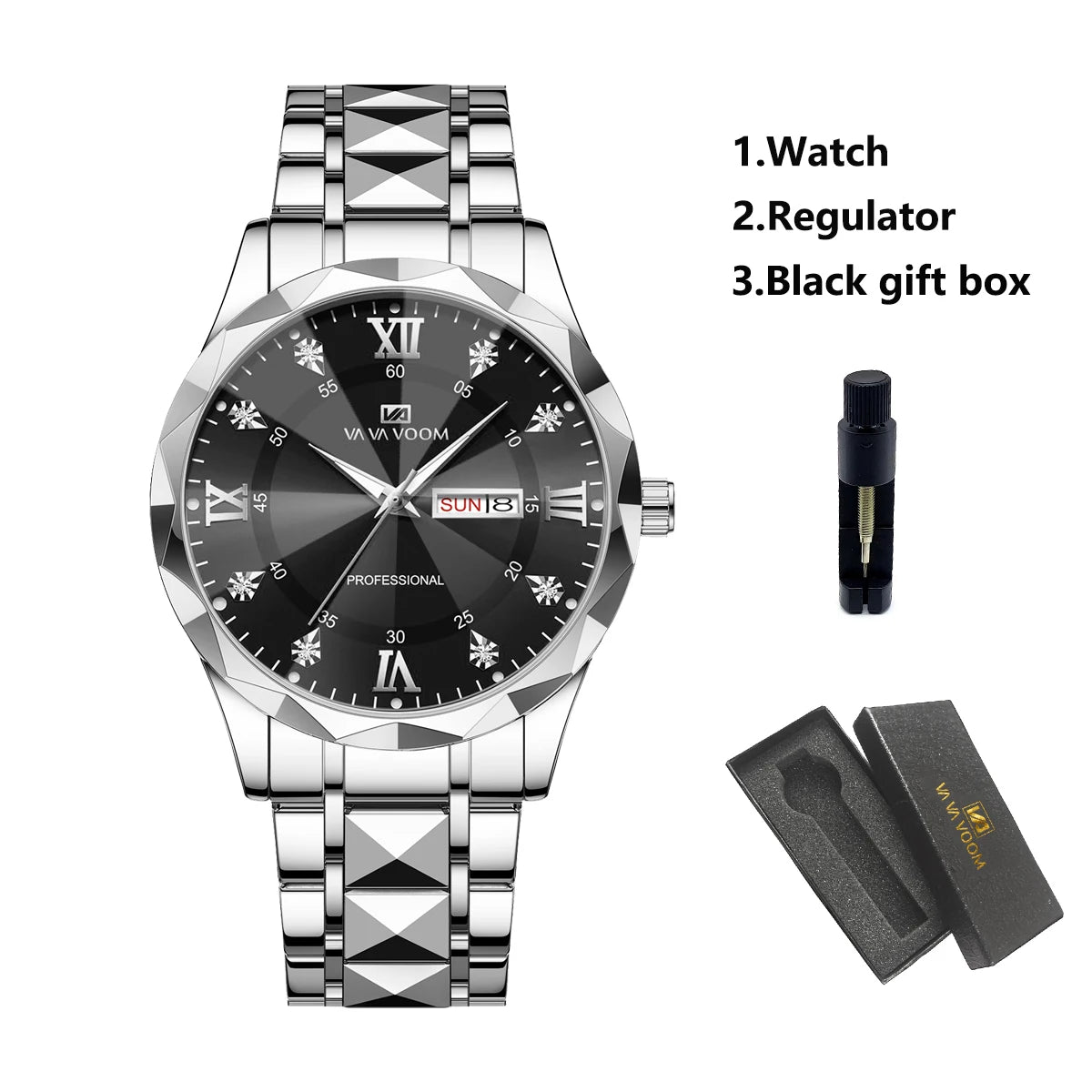 Men Watch Water Diamond Luxury Night Glow Double Calendar Quartz Movement 41mm Blue Gold Stainless Steel Fashion Business Watch