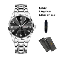 Men Watch Water Diamond Luxury Night Glow Double Calendar Quartz Movement 41mm Blue Gold Stainless Steel Fashion Business Watch