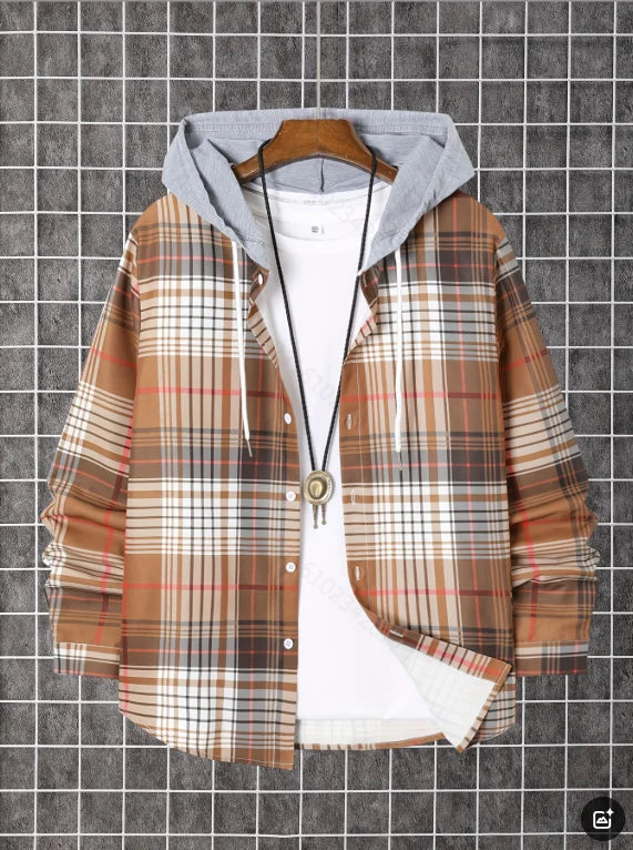 Printed men's spring and autumn long-sleeved button-down shirt