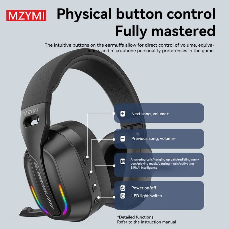 MZYMI Foldable Over Ear Headset B500 RGB Wireless Gaming Earphone Low Latency Outdoor Sport Headphone Built-in Mic For PC