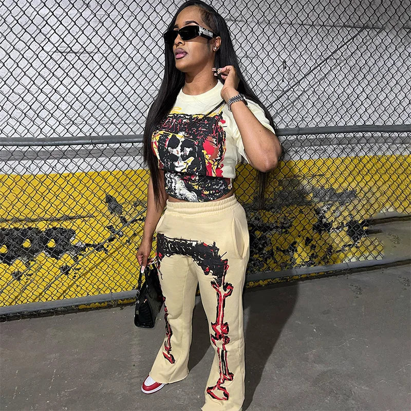 2025 Fall Winter Printed Wide Leg Pants - Fashion Placement Design Pocket Trousers Club outfits for women 2025