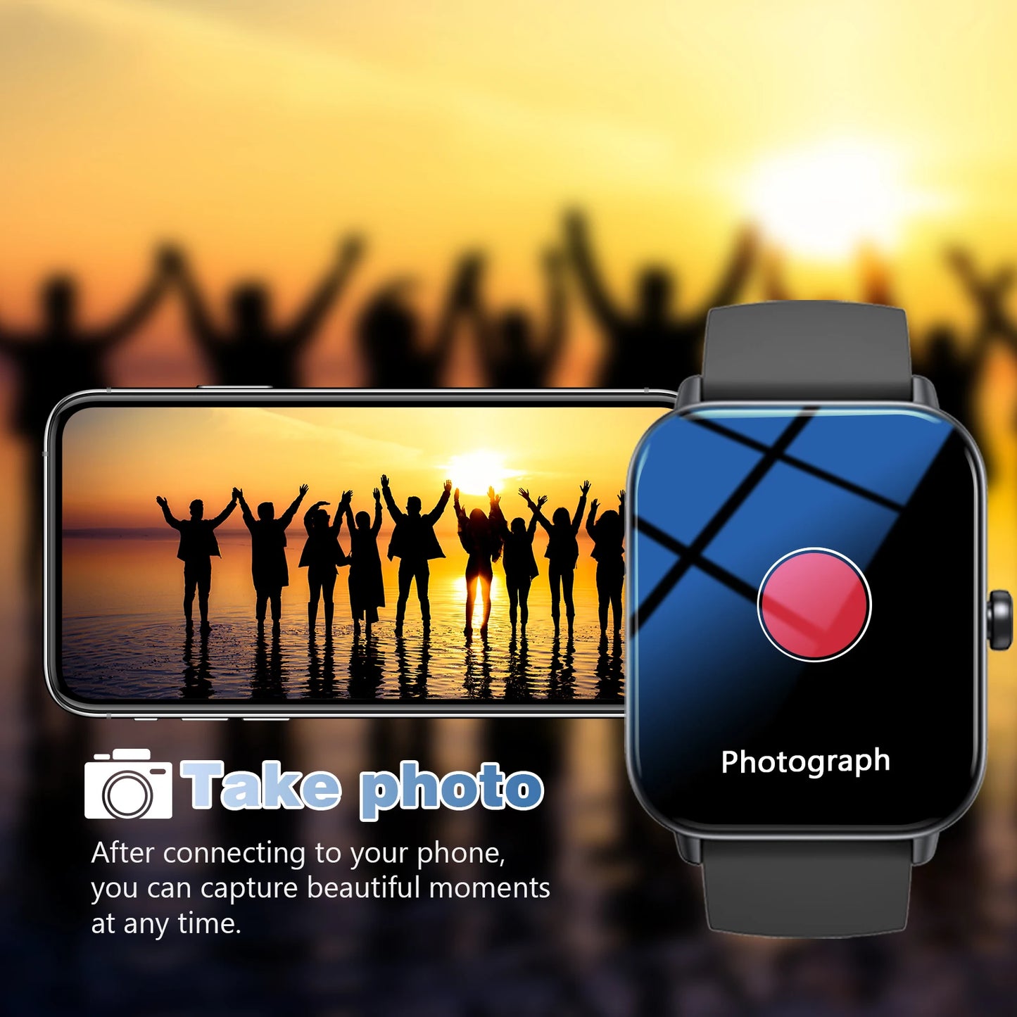 Smart watch, wireless calling, customizable dial, remote photography, multiple sports modes, suitable for iPhone/Android