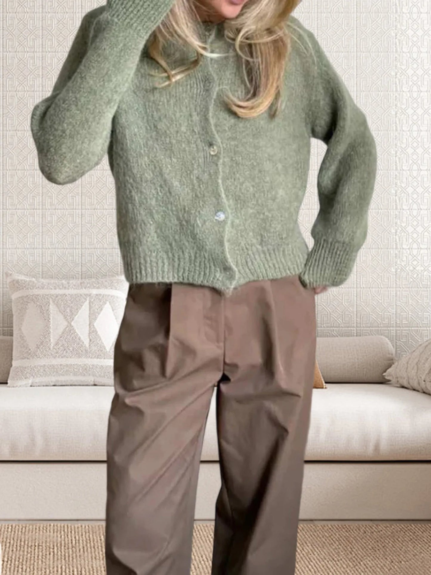 Women s V-Neck Cable Knit Sweater Long Sleeve Solid Color Button Down Cardigan Casual Fall Winter Tops