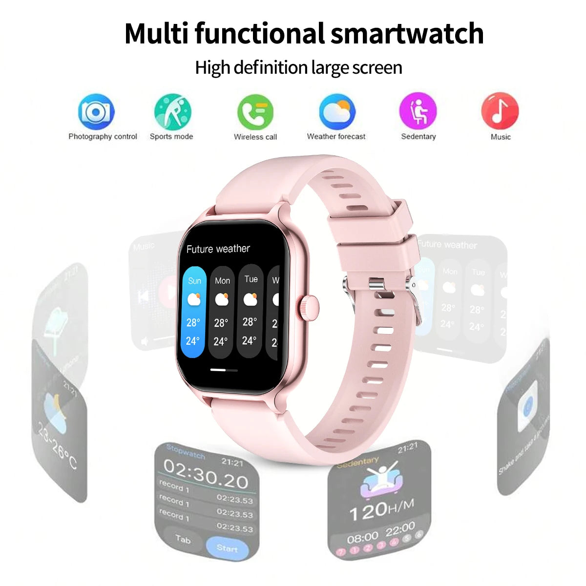 Smart watch with multiple sports modes, can make and receive calls, message reminders, health monitoring, compatible with Androi