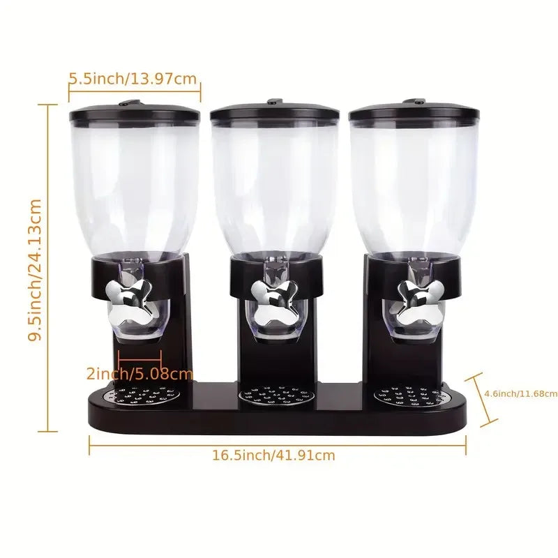 3 Canister Cereal Dispenser, Kitchen Pantry Storage Organizer for Cereal, Rice, snacks, Countertop Space Saving Containers